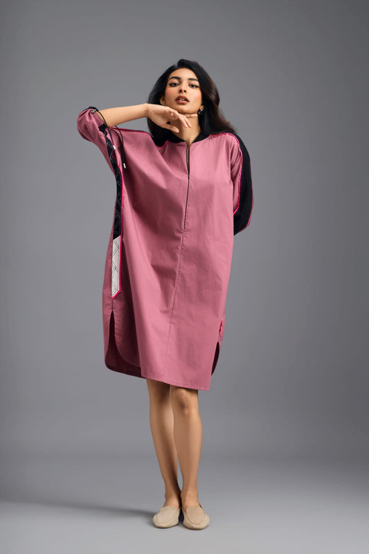 PINK OVERSIZED BOXY DRESS WITH NEON CONTRAST STRIPE
