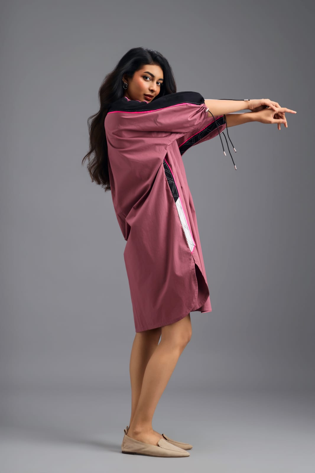 PINK OVERSIZED BOXY DRESS WITH NEON CONTRAST STRIPE