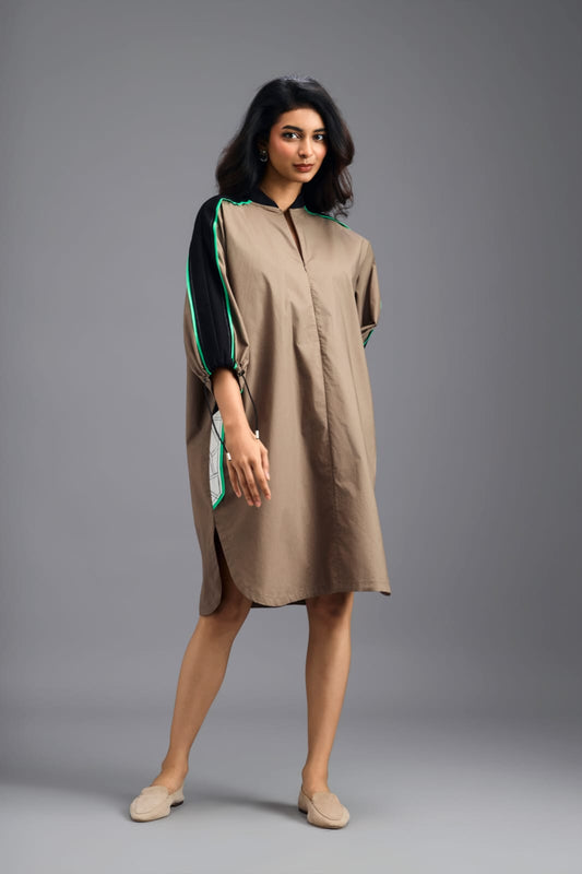 MUD OVERSIZED BOXY DRESS WITH NEON CONTRAST STRIPE