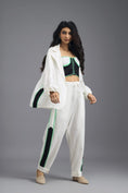 Load image into Gallery viewer, WHITE CO-ORD SET WITH NEON GEOMETRIC BUSTIER AND CONTRAST STRIPE DETAIL
