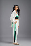 Load image into Gallery viewer, WHITE CO-ORD SET WITH NEON GEOMETRIC BUSTIER AND CONTRAST STRIPE DETAIL
