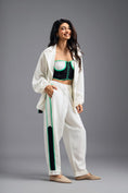 Load image into Gallery viewer, WHITE CO-ORD SET WITH NEON GEOMETRIC BUSTIER AND CONTRAST STRIPE DETAIL
