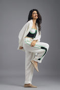Load image into Gallery viewer, WHITE CO-ORD SET WITH NEON GEOMETRIC BUSTIER AND CONTRAST STRIPE DETAIL
