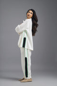 Load image into Gallery viewer, WHITE CO-ORD SET WITH NEON GEOMETRIC BUSTIER AND CONTRAST STRIPE DETAIL
