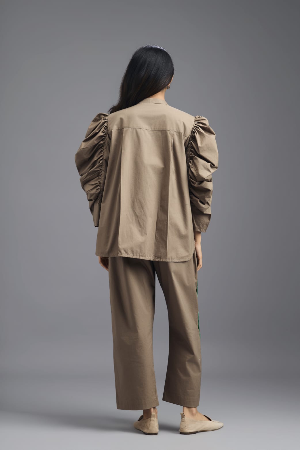 MUD SHIRT WITH CROPPED BRALETTE AND NEON GEOMETRIC PANEL DETAIL