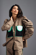 Load image into Gallery viewer, MUD SHIRT WITH CROPPED BRALETTE AND NEON GEOMETRIC PANEL DETAIL

