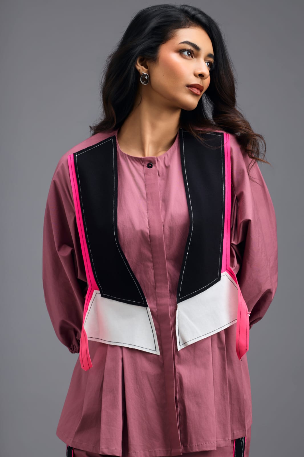 PINK TAILORED PANTS WITH NEON GEOMETRIC SIDE PANEL DETAIL