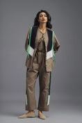 Load image into Gallery viewer, MUD CO-ORD SET WITH NEON GEOMETRIC PANEL DETAIL, BRALETTE AND STRAIGHT PANTS
