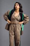 Load image into Gallery viewer, MUD CO-ORD SET WITH NEON GEOMETRIC PANEL DETAIL, BRALETTE AND STRAIGHT PANTS
