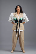 Load image into Gallery viewer, BEIGE SLEEVELESS TAILORED VEST WITH NEON PANEL DETAIL
