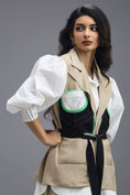 Load image into Gallery viewer, BEIGE SLEEVELESS TAILORED VEST WITH NEON PANEL DETAIL
