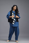 Load image into Gallery viewer, BLACK CO-ORD SET WITH NEON PIPED JACKET, BLUE SHIRT AND LINEN PANTS
