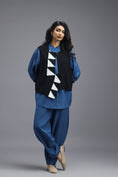 Load image into Gallery viewer, BLACK CO-ORD SET WITH NEON PIPED JACKET, BLUE SHIRT AND LINEN PANTS
