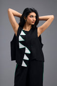 Load image into Gallery viewer, BLACK CO-ORD SET WITH NEON PIPED JACKET, CROP TOP AND STRIPE PANTS
