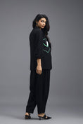Load image into Gallery viewer, BLACK TAILORED BLAZER WITH GEOMETRIC PATCH POCKET DETAIL AND NEON PIPING
