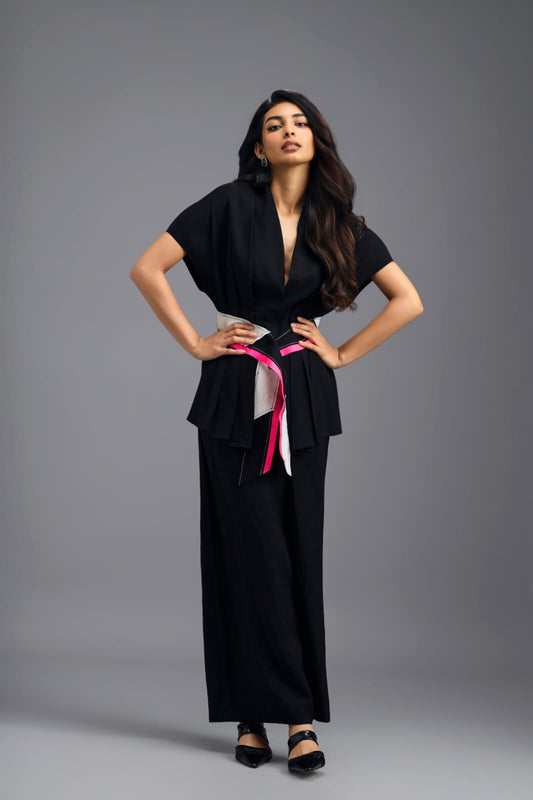 BLACK TAILORED FLARED PANTS