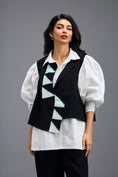 Load image into Gallery viewer, BLACK CO-ORD SET WITH PANELLED VEST, PUFF-SLEEVE SHIRT AND CONTRAST STRIPE TROUSERS
