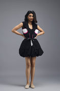 Load image into Gallery viewer, BLACK CO-ORD SET WITH NEON GEOMETRIC PANELLED SLEEVELESS BLAZER AND BUBBLE SKIRT
