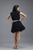 Load image into Gallery viewer, BLACK CO-ORD SET WITH NEON GEOMETRIC PANELLED SLEEVELESS BLAZER AND BUBBLE SKIRT
