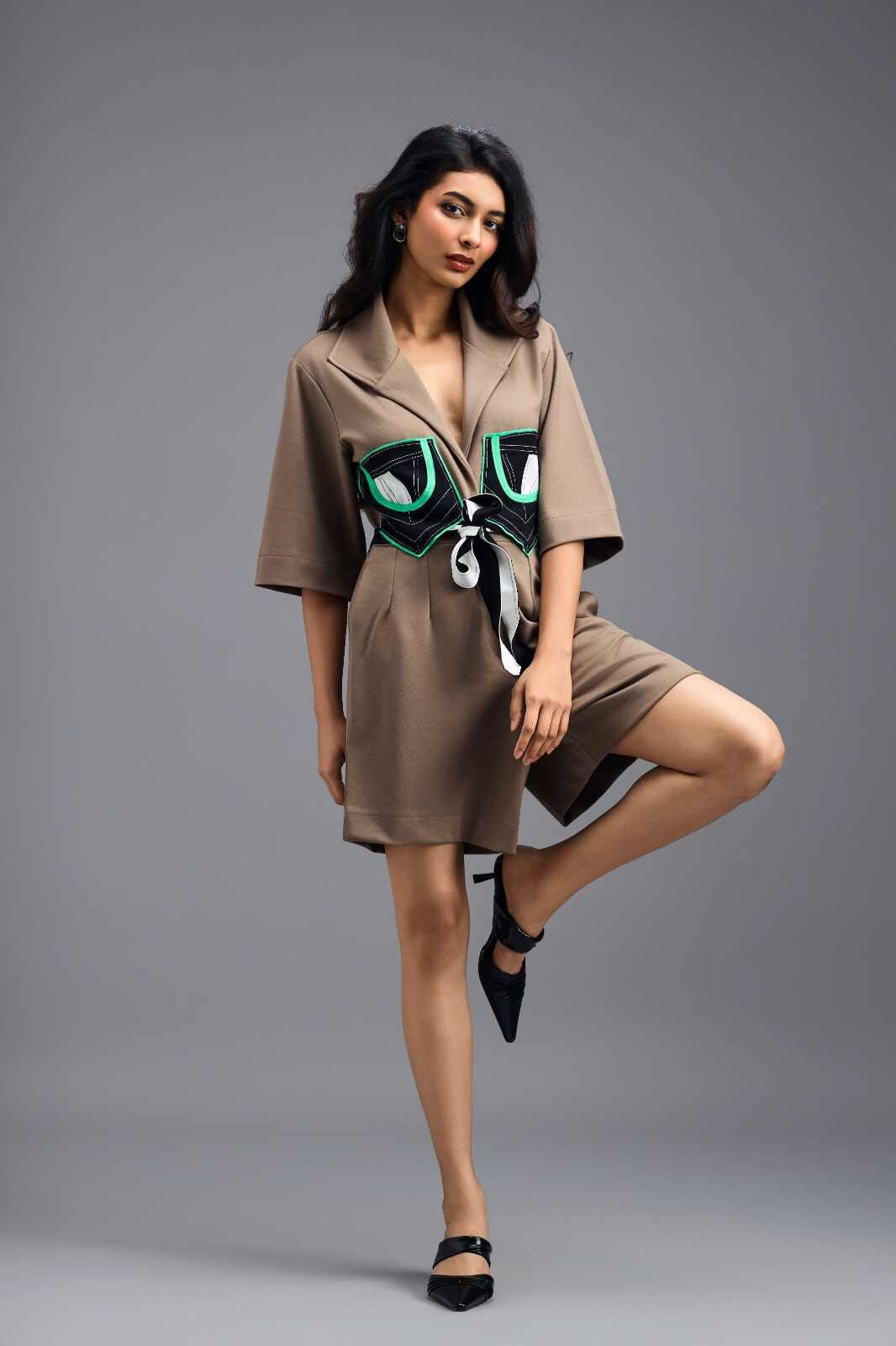 MUD TAILORED PLAYSUIT WITH NEON COLOUR-BLOCK POCKET PANEL