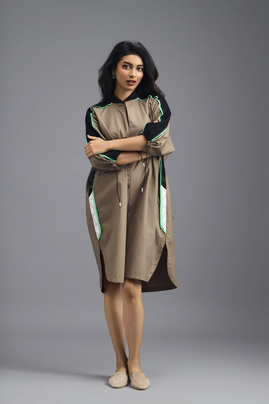 MUD OVERSIZED BOXY DRESS WITH NEON CONTRAST STRIPE