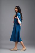 Load image into Gallery viewer, BLUE RELAXED FIT MIDI DRESS WITH NEON CONTRAST PANEL DETAIL
