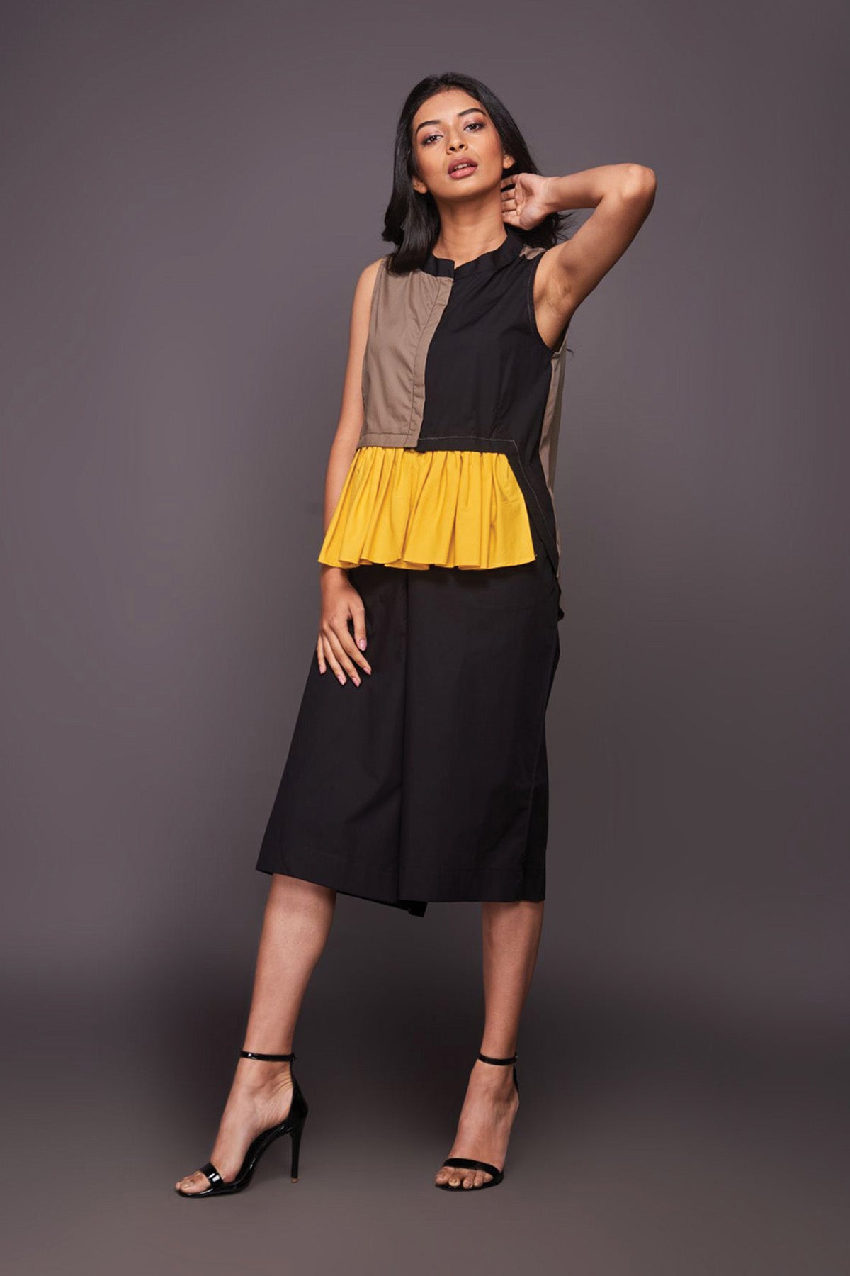 peplum top with culottes