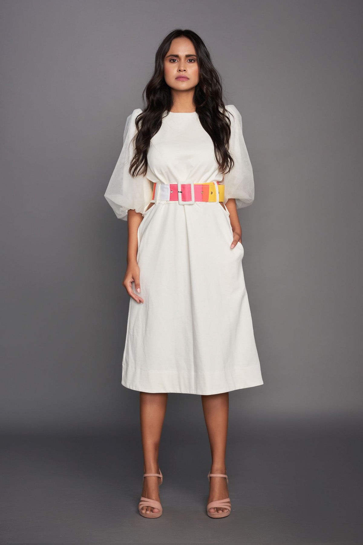 White Midi Dress With Cut Out At Waist And Back