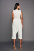 Load image into Gallery viewer, White V Neck Overlap Jumpsuit With Attached Belt
