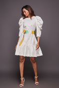 Load image into Gallery viewer, White Dress With Puffed Sleeves Comes With Belt
