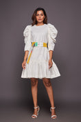 Load image into Gallery viewer, White Dress With Puffed Sleeves Comes With Belt
