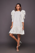 Load image into Gallery viewer, White Dress With Puffed Sleeves Comes With Belt
