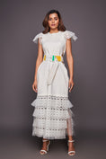 Load image into Gallery viewer, White Backless Cutwork Dress Comes With Belt
