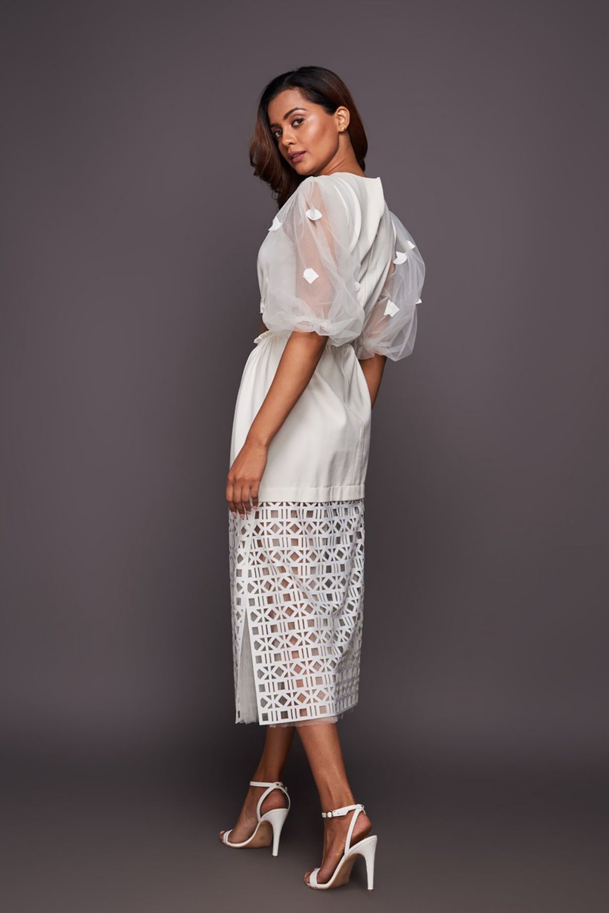 White Dress With Puffy Sleeves And Cutwork