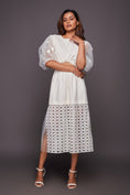 Load image into Gallery viewer, White Dress With Puffy Sleeves And Cutwork
