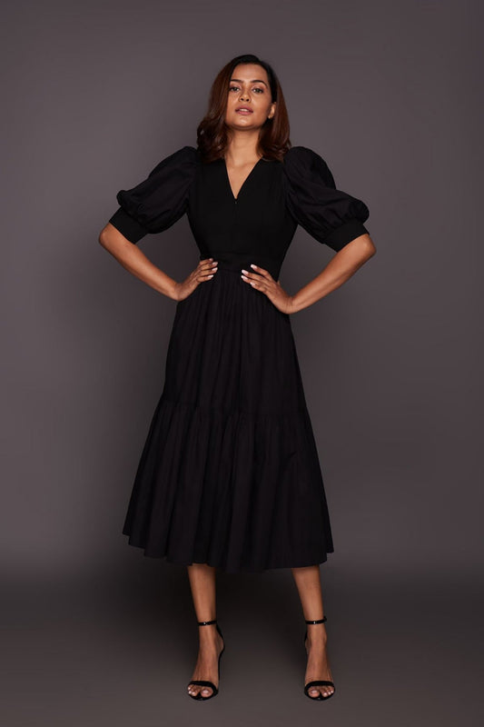Black Gathered Layer Dress