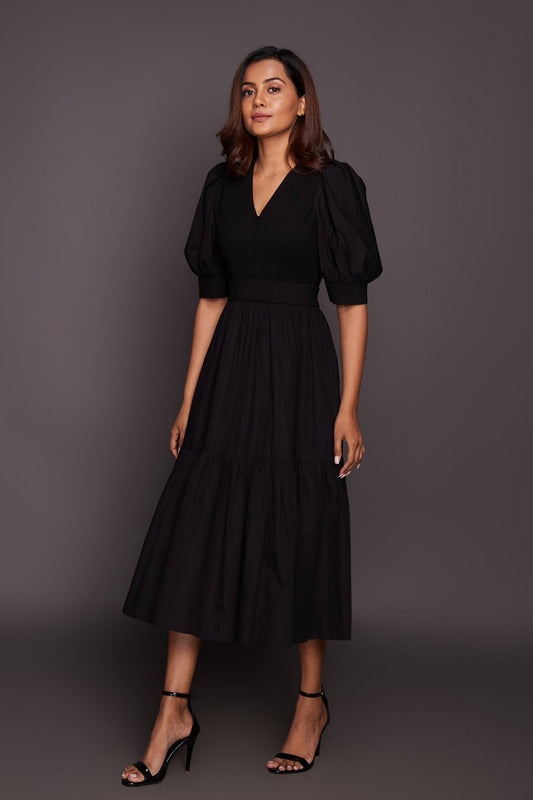 Black Gathered Layer Dress