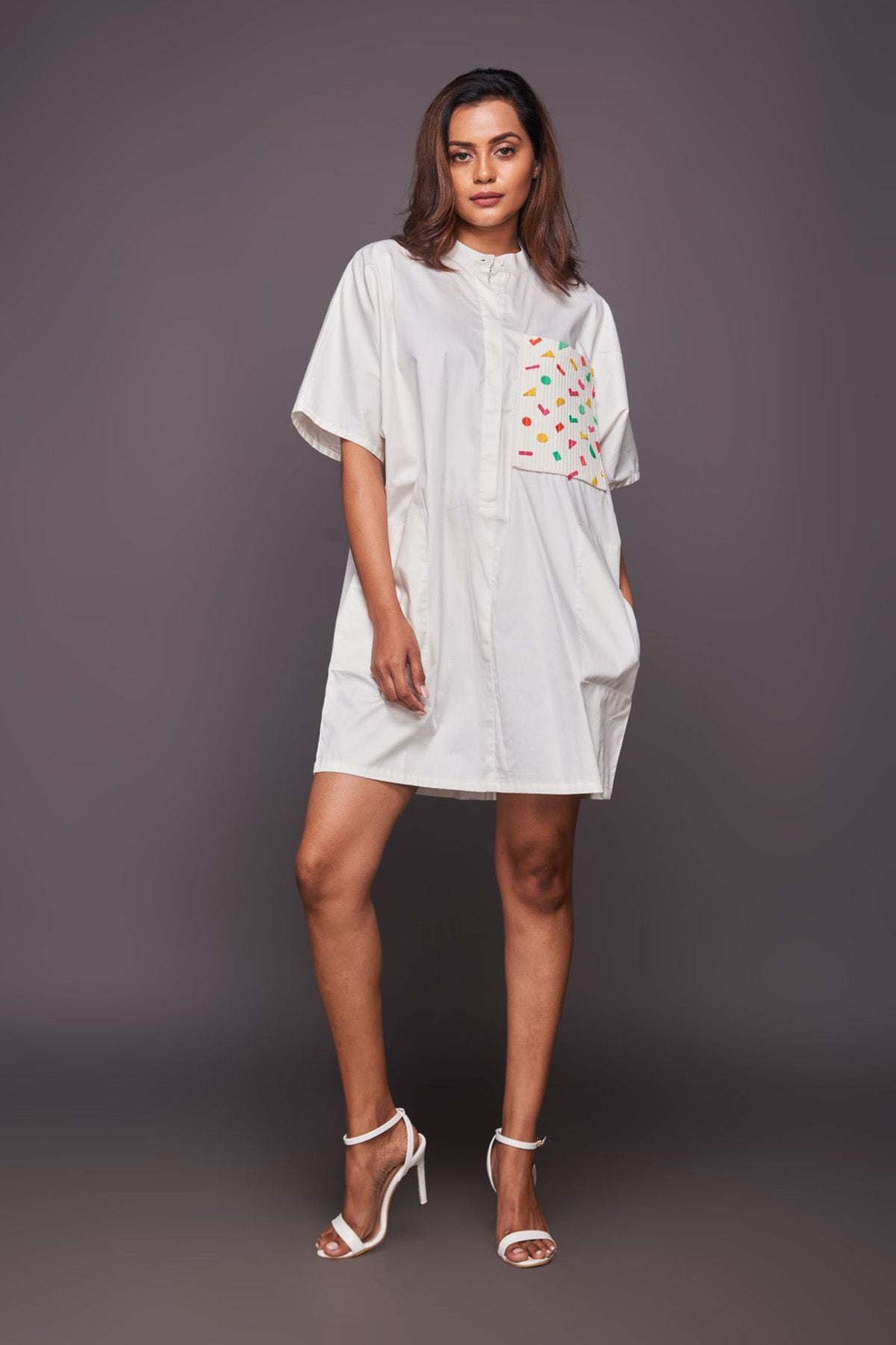 White Box Fit Dress With Confetti Detailing