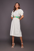 Load image into Gallery viewer, White Dress With Puff Sleeves And Side Cutouts Comes With Belt
