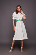 Load image into Gallery viewer, White Dress With Puff Sleeves And Side Cutouts Comes With Belt
