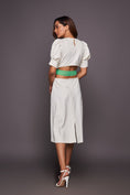 Load image into Gallery viewer, White Dress With Puff Sleeves And Side Cutouts Comes With Belt
