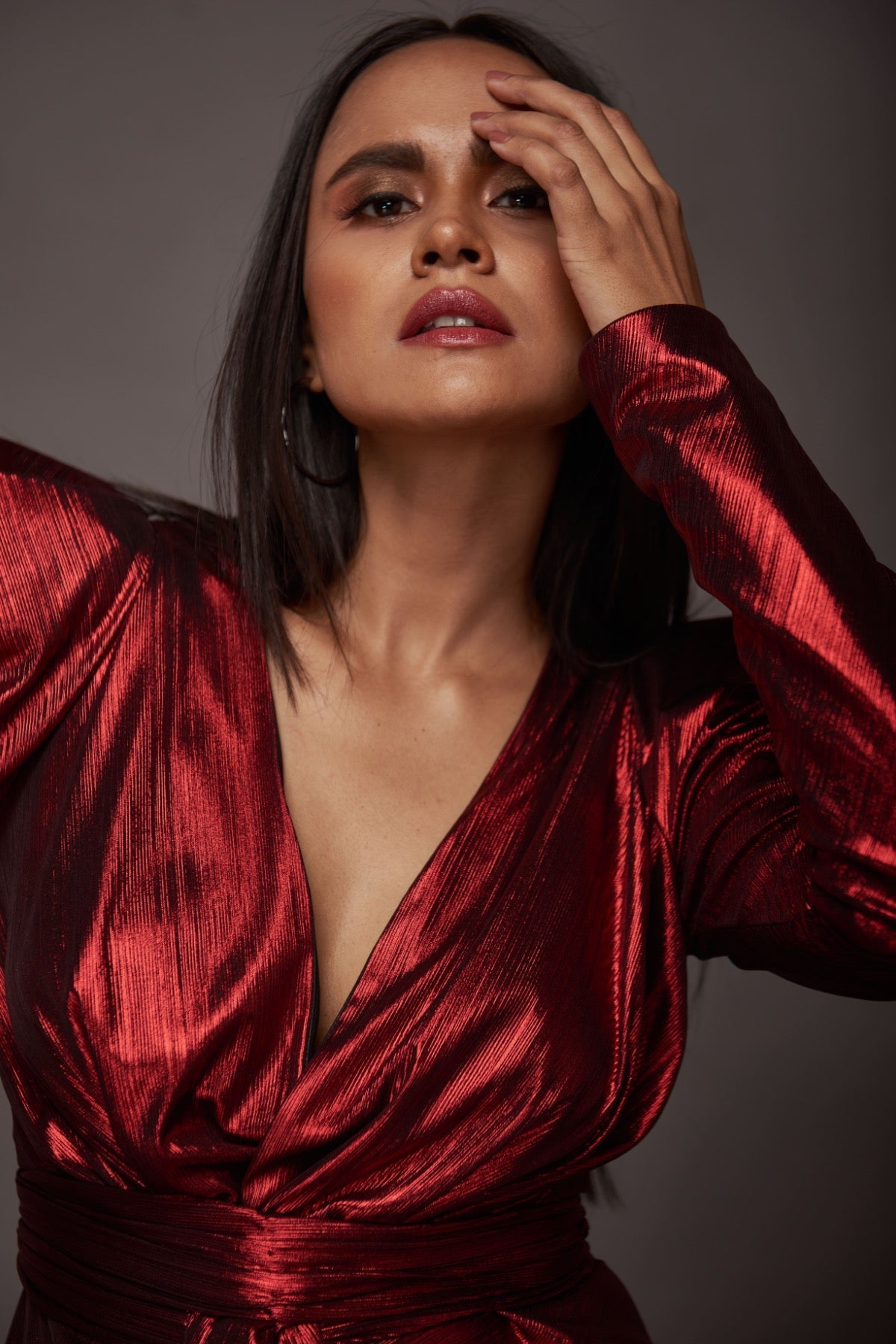 Red Metallic Foil Draped Short Dress Deepika Arora Red Metallic Foil Draped Short Dress Deepika Arora