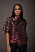 Load image into Gallery viewer, Rust Pleated Metallic Hi Low Overlap Tunic
