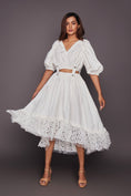 Load image into Gallery viewer, White Co-Ord Set With Cutwork Skirt
