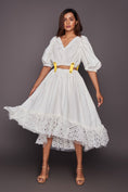 Load image into Gallery viewer, White Co-Ord Set With Cutwork Skirt And Neon Elements
