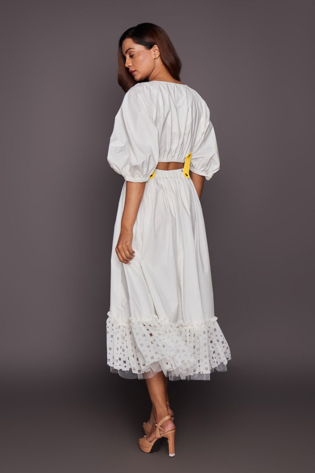 White Co-Ord Set With Cutwork Skirt And Neon Elements