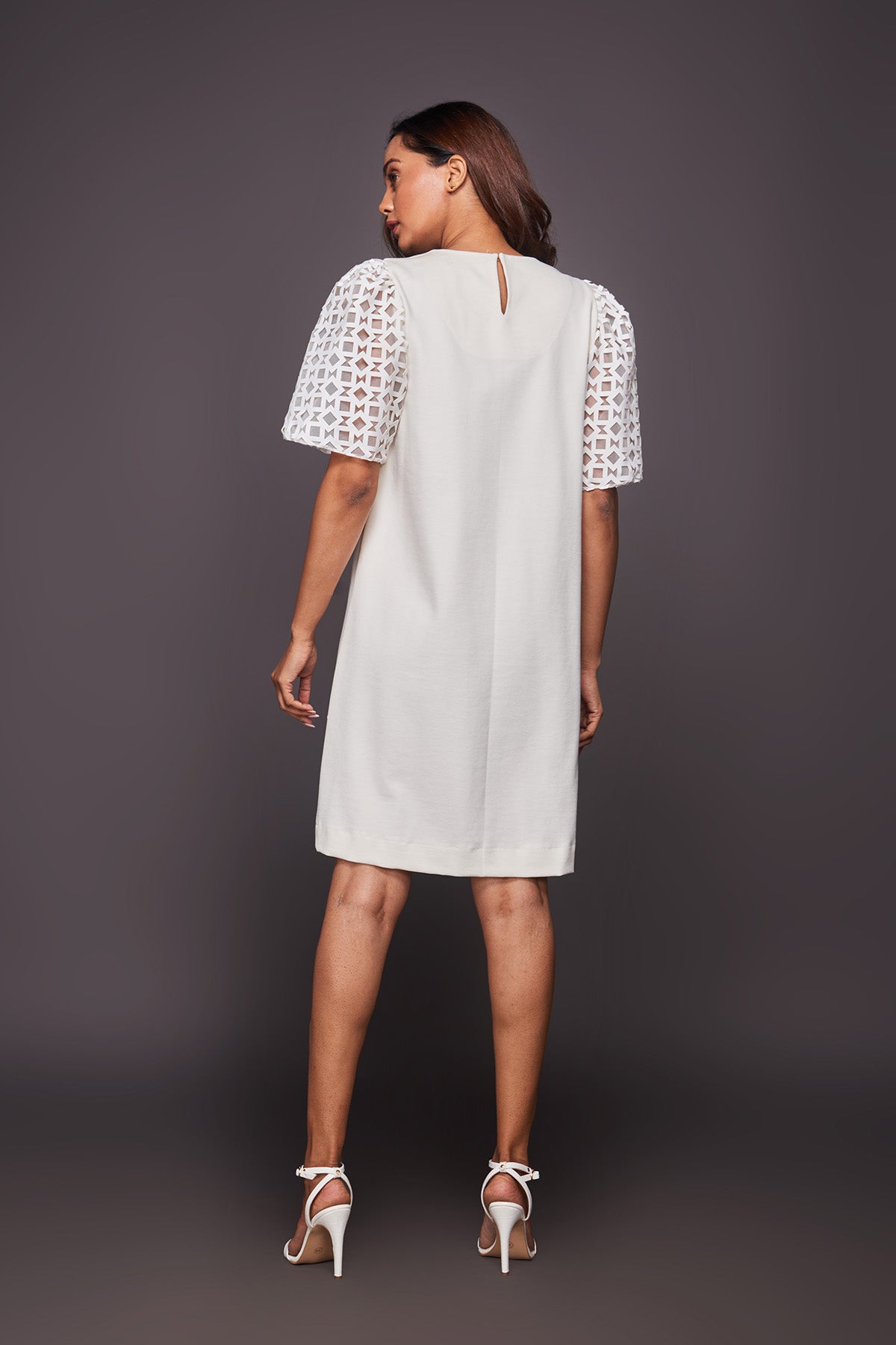 White Shift Dress With Cutwork