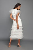 Load image into Gallery viewer, White Dress With A Cut Out At The Waist With Net Pleating And Cutwork On The Bottom
