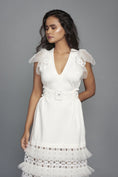 Load image into Gallery viewer, White Dress With A Cut Out At The Waist With Net Pleating And Cutwork On The Bottom
