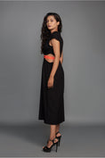 Load image into Gallery viewer, Black Midi Dress With Cut Outs At Waist And Adjustable Neon Side Straps
